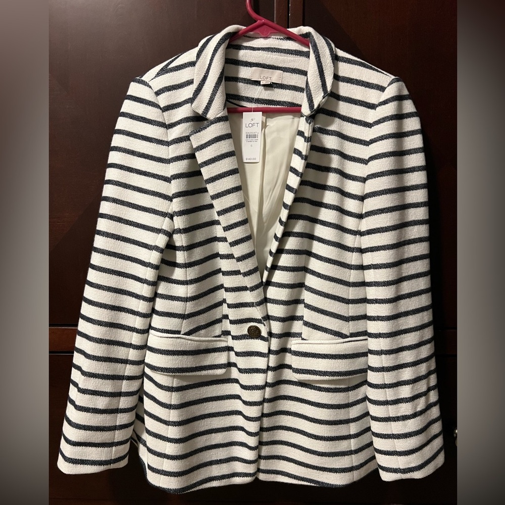 Loft Navy and cream lined, Striped blazer NWT